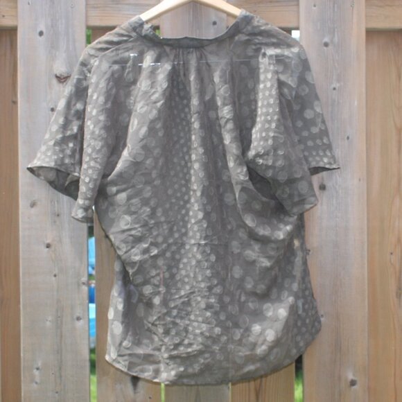 Sheer Olive Green Button Up Blouse Women's Size Large BUBBLE TEA BLISS - Picture 4 of 5